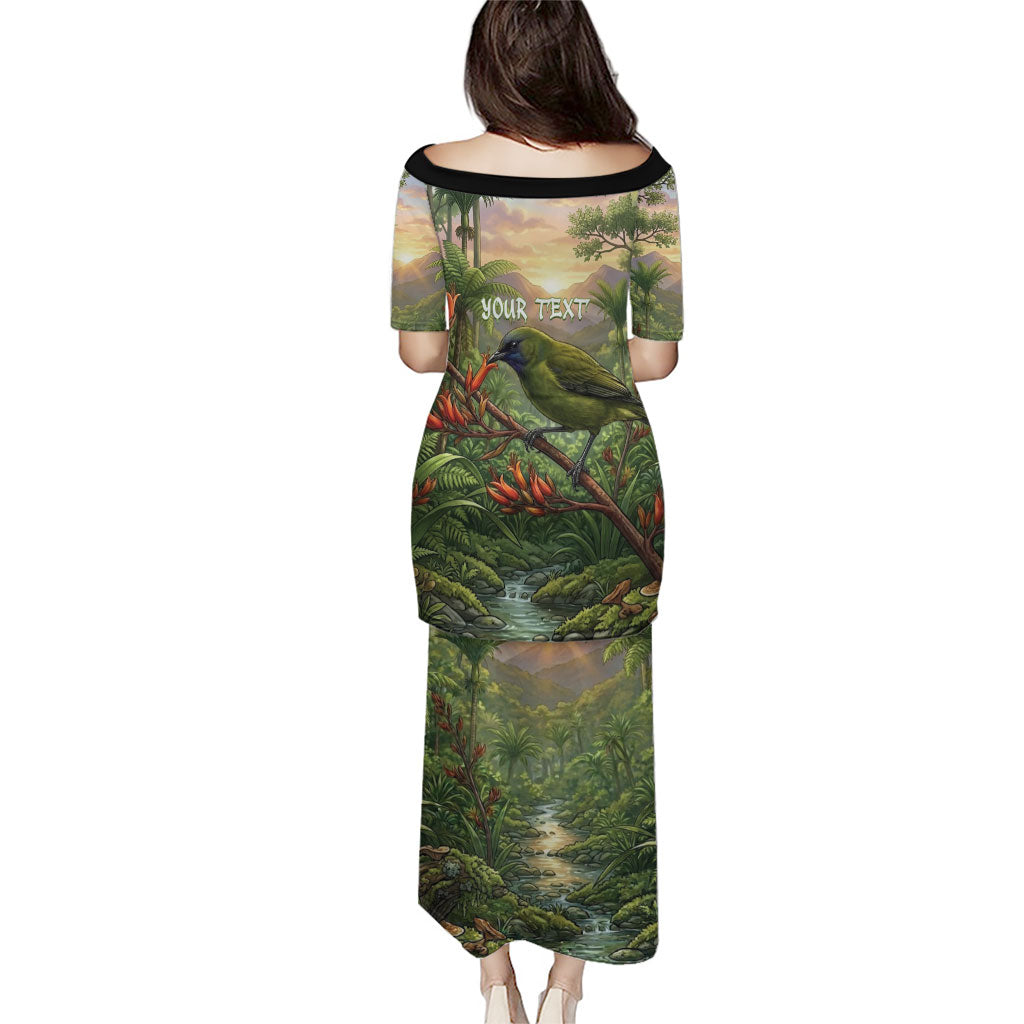 Bellbird New Zealand Personalised Puletasi Korimako Harakeke Flower Native Forest LT22 - Polynesian Pride