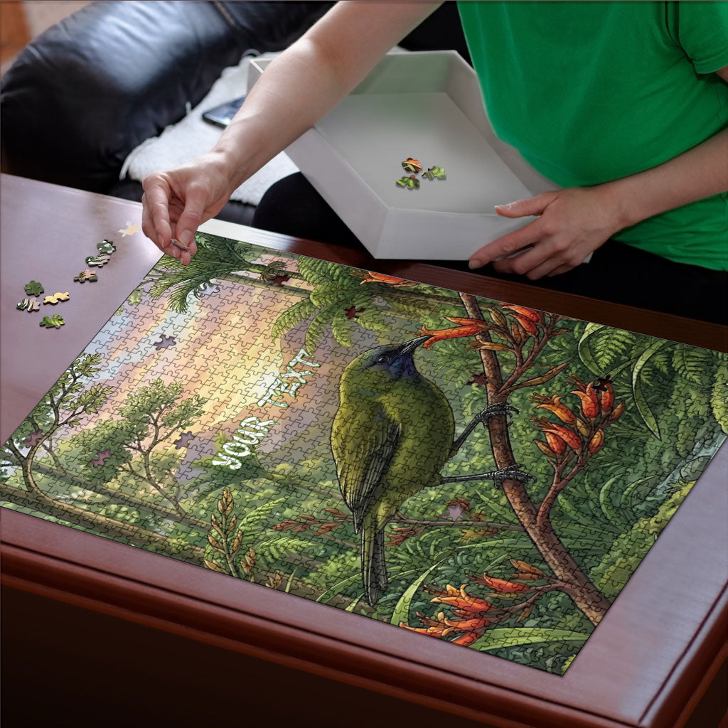 Bellbird New Zealand Personalised Puzzle Korimako Harakeke Flower Native Forest LT22 - Polynesian Pride