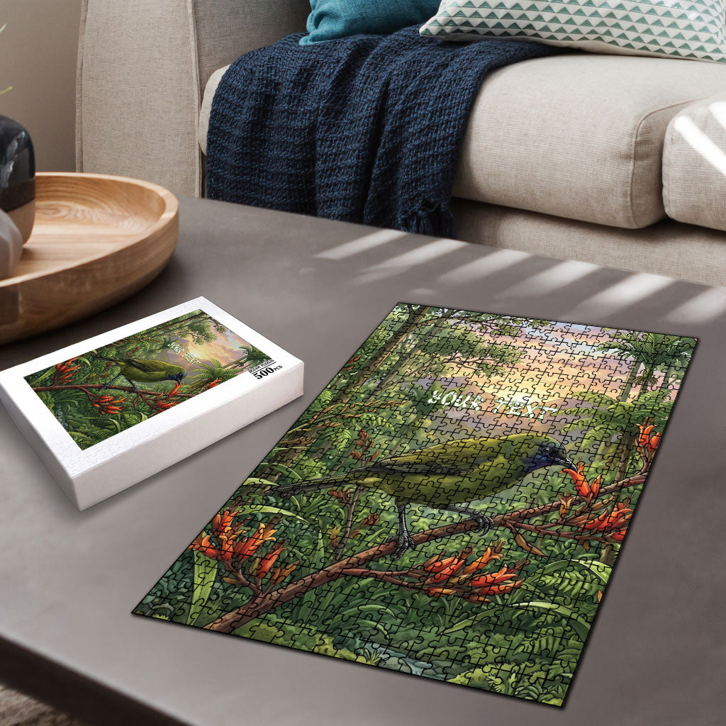 Bellbird New Zealand Personalised Puzzle Korimako Harakeke Flower Native Forest LT22 - Polynesian Pride