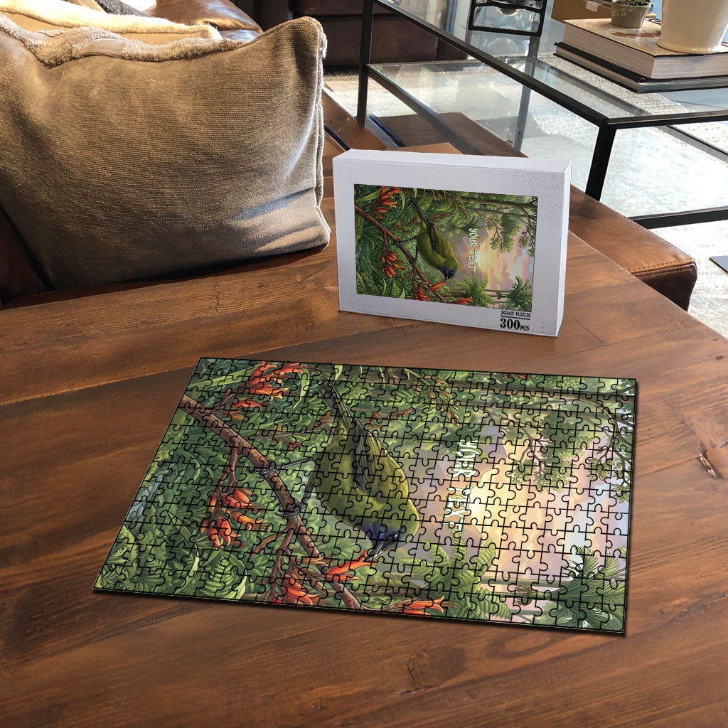 Bellbird New Zealand Personalised Puzzle Korimako Harakeke Flower Native Forest LT22 - Polynesian Pride