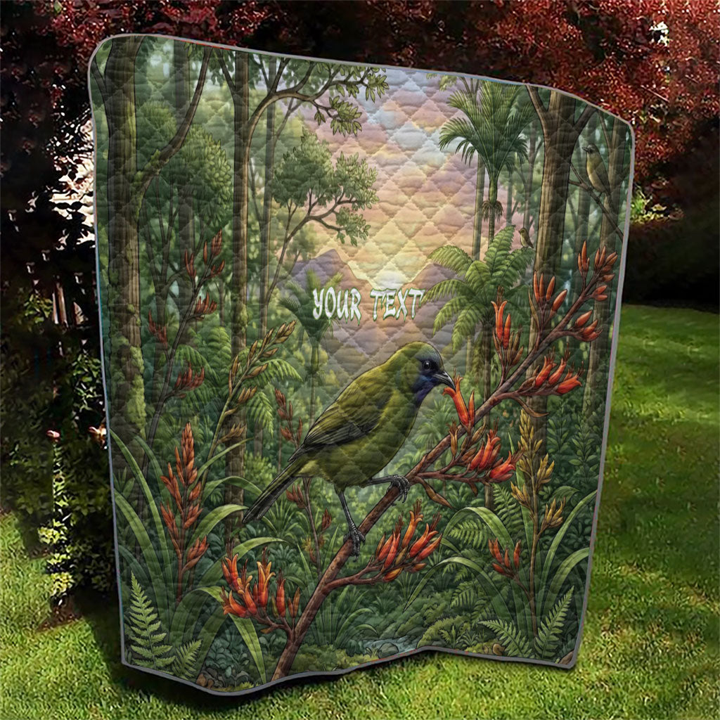 Bellbird New Zealand Personalised Quilt Korimako Harakeke Flower Native Forest LT22 - Polynesian Pride