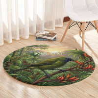 Bellbird New Zealand Personalised Round Carpet Korimako Harakeke Flower Native Forest