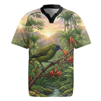 Bellbird New Zealand Personalised Rugby Jersey Korimako Harakeke Flower Native Forest LT22 Green - Polynesian Pride