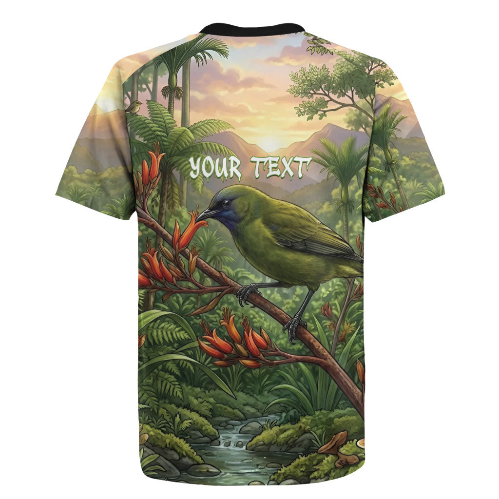 Bellbird New Zealand Personalised Rugby Jersey Korimako Harakeke Flower Native Forest LT22 - Polynesian Pride