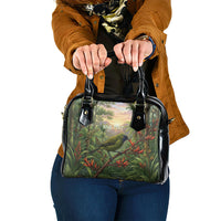Bellbird New Zealand Personalised Shoulder Handbag Korimako Harakeke Flower Native Forest LT22 One Size Green - Polynesian Pride
