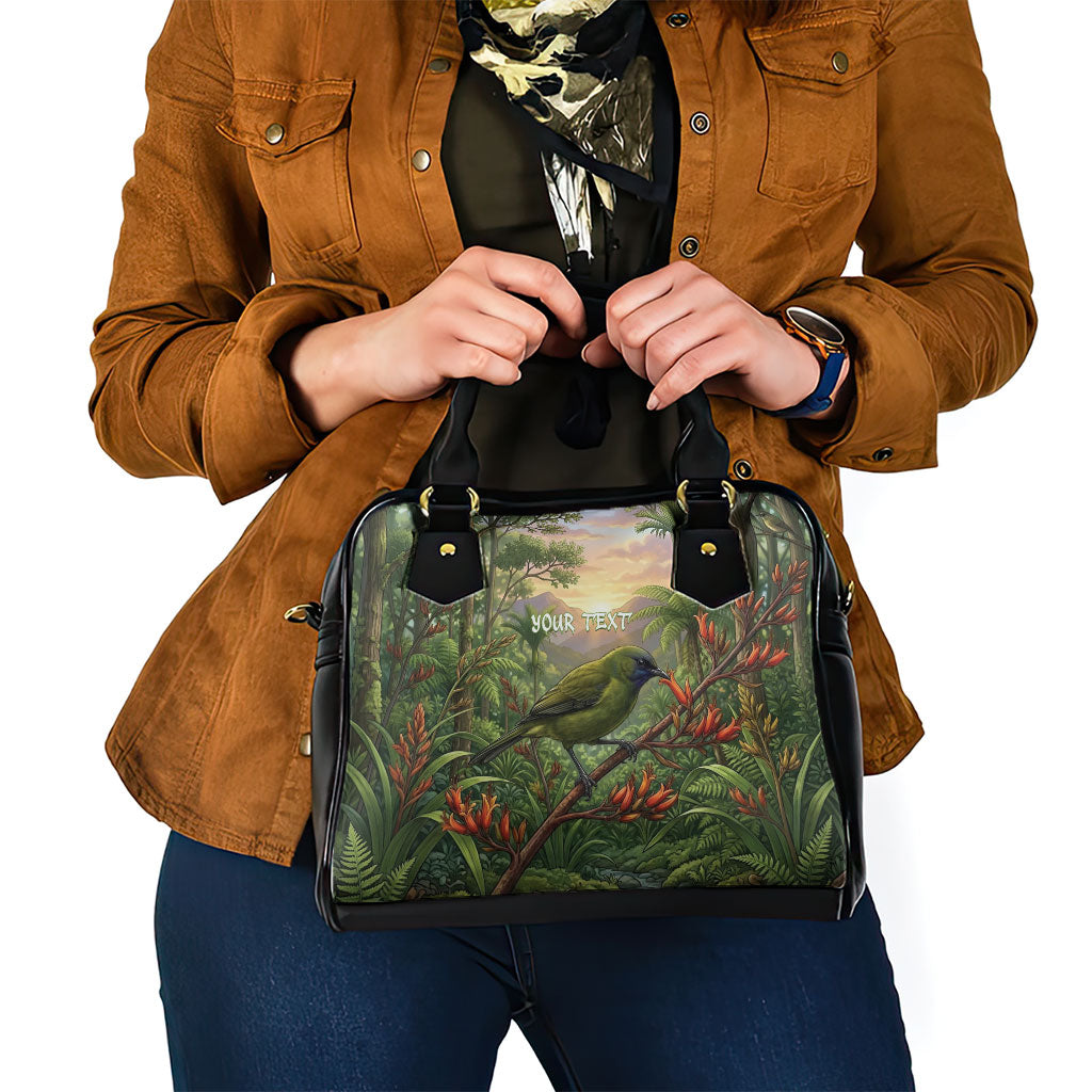 Bellbird New Zealand Personalised Shoulder Handbag Korimako Harakeke Flower Native Forest LT22 - Polynesian Pride