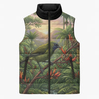 Bellbird New Zealand Personalised Sleeveless Puffer Jacket Korimako Harakeke Flower Native Forest LT22 Unisex Green - Polynesian Pride
