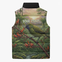 Bellbird New Zealand Personalised Sleeveless Puffer Jacket Korimako Harakeke Flower Native Forest LT22 - Polynesian Pride