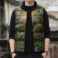 Bellbird New Zealand Personalised Sleeveless Puffer Jacket Korimako Harakeke Flower Native Forest LT22 - Polynesian Pride