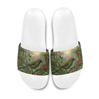Bellbird New Zealand Personalised Slide Sandals Korimako Harakeke Flower Native Forest LT22 Green - Polynesian Pride