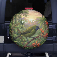 Bellbird New Zealand Personalised Spare Tire Cover Korimako Harakeke Flower Native Forest