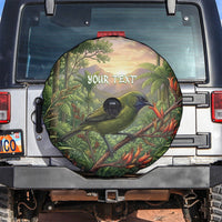 Bellbird New Zealand Personalised Spare Tire Cover Korimako Harakeke Flower Native Forest
