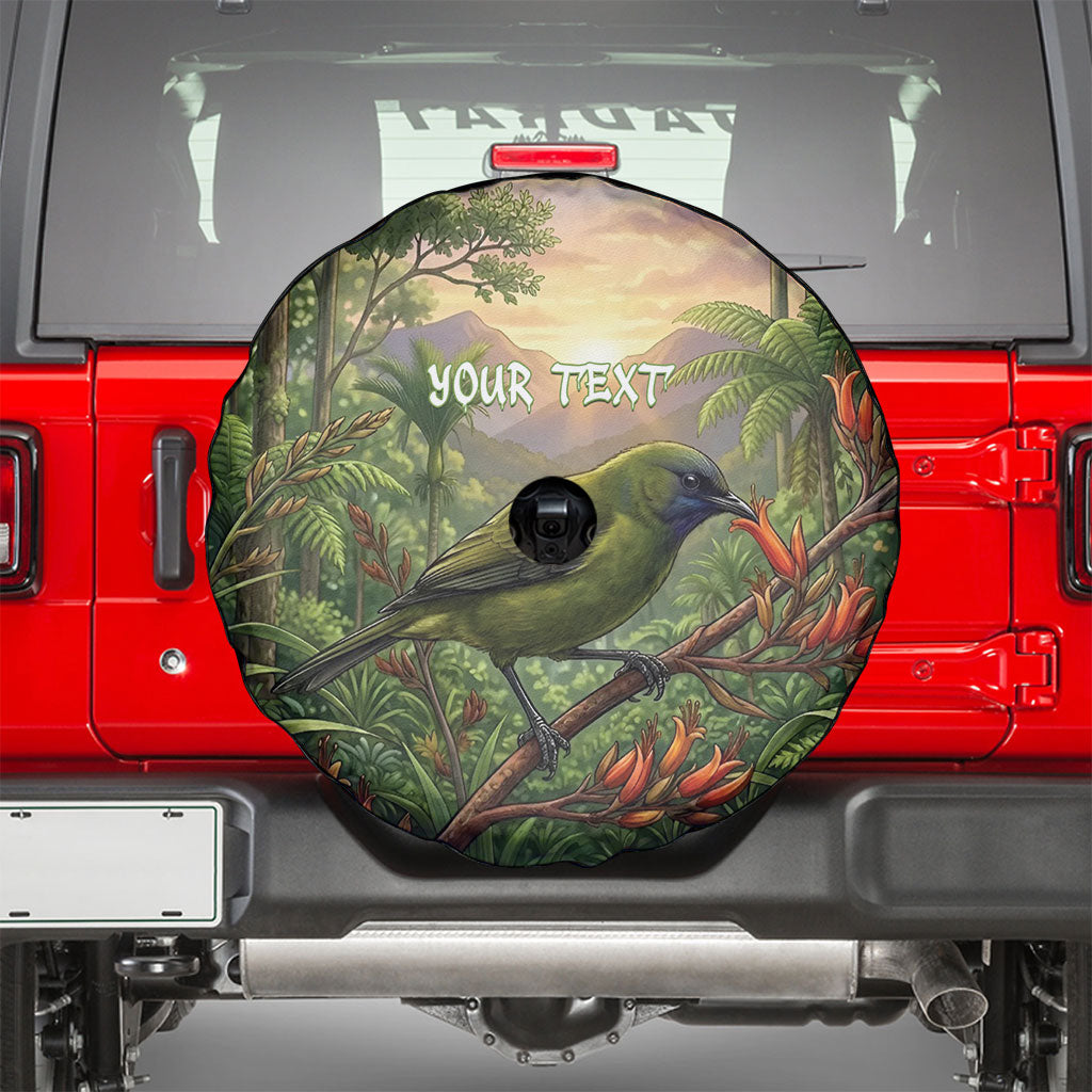 Bellbird New Zealand Personalised Spare Tire Cover Korimako Harakeke Flower Native Forest