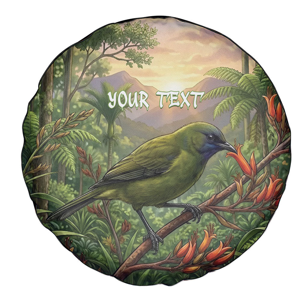 Bellbird New Zealand Personalised Spare Tire Cover Korimako Harakeke Flower Native Forest