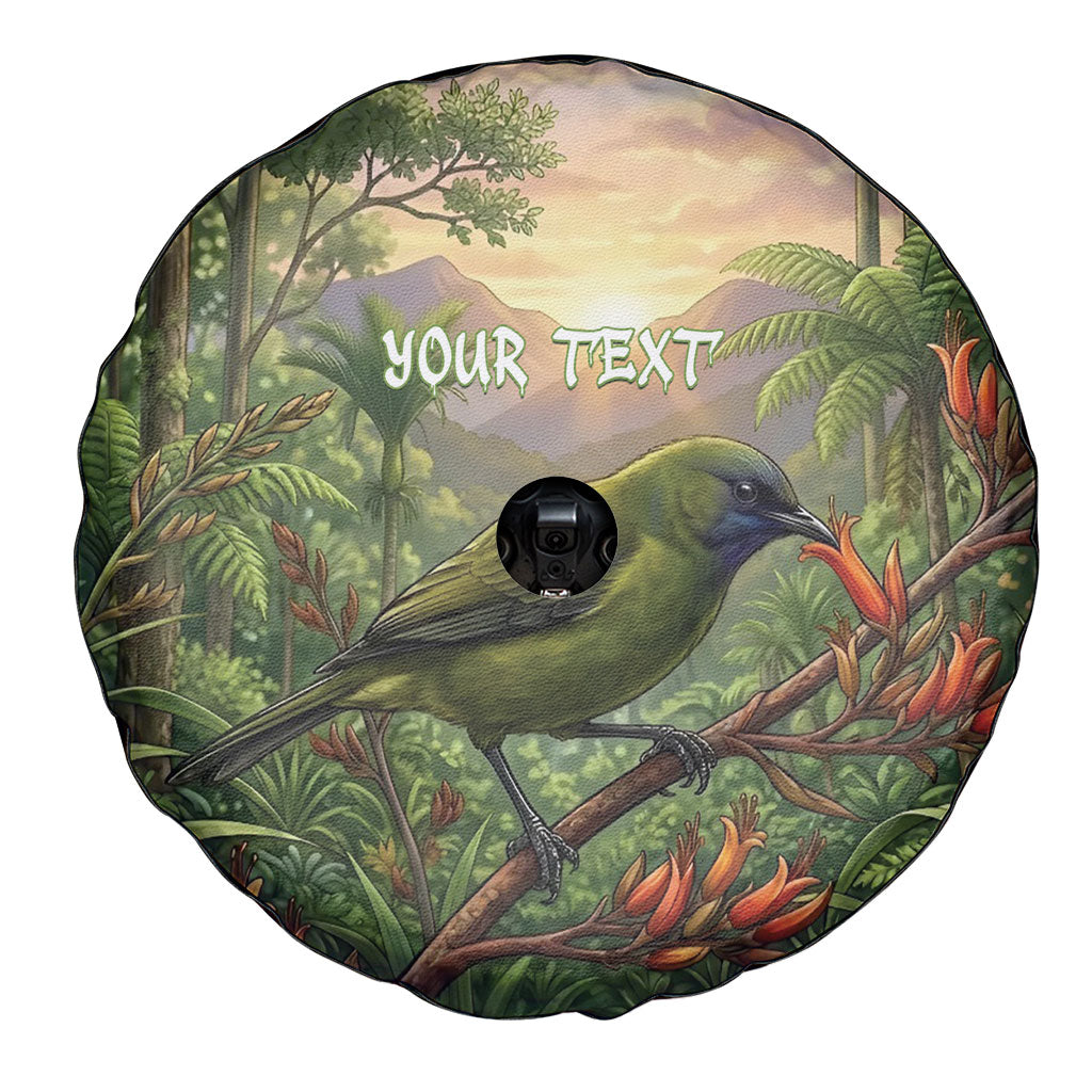 Bellbird New Zealand Personalised Spare Tire Cover Korimako Harakeke Flower Native Forest