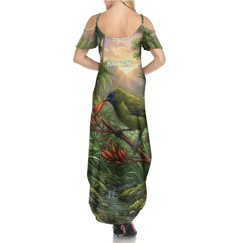 Bellbird New Zealand Personalised Summer Maxi Dress Korimako Harakeke Flower Native Forest LT22 - Polynesian Pride