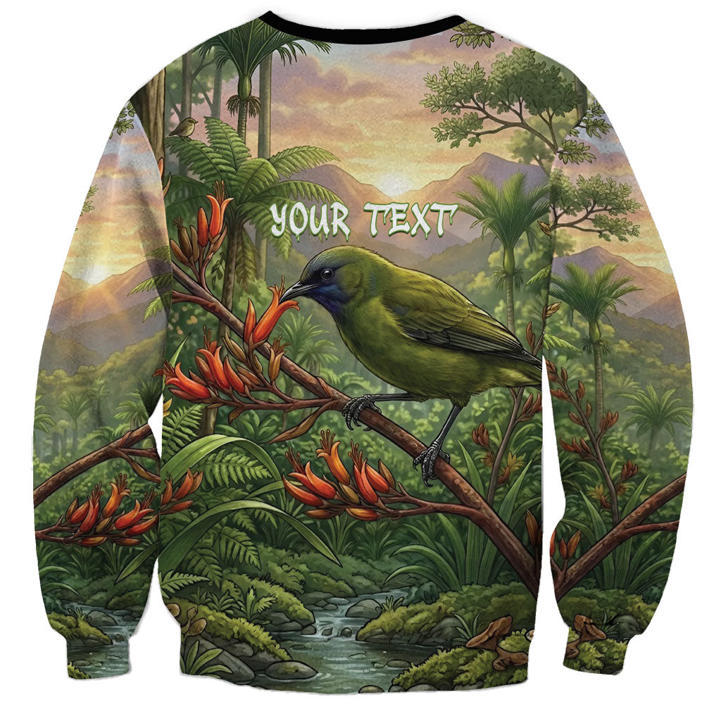 Bellbird New Zealand Personalised Sweatshirt Korimako Harakeke Flower Native Forest LT22 - Polynesian Pride