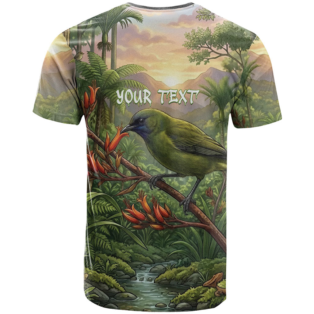 Bellbird New Zealand Personalised T Shirt Korimako Harakeke Flower Native Forest LT22 - Polynesian Pride