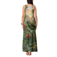 Bellbird New Zealand Personalised Tank Maxi Dress Korimako Harakeke Flower Native Forest LT22 - Polynesian Pride