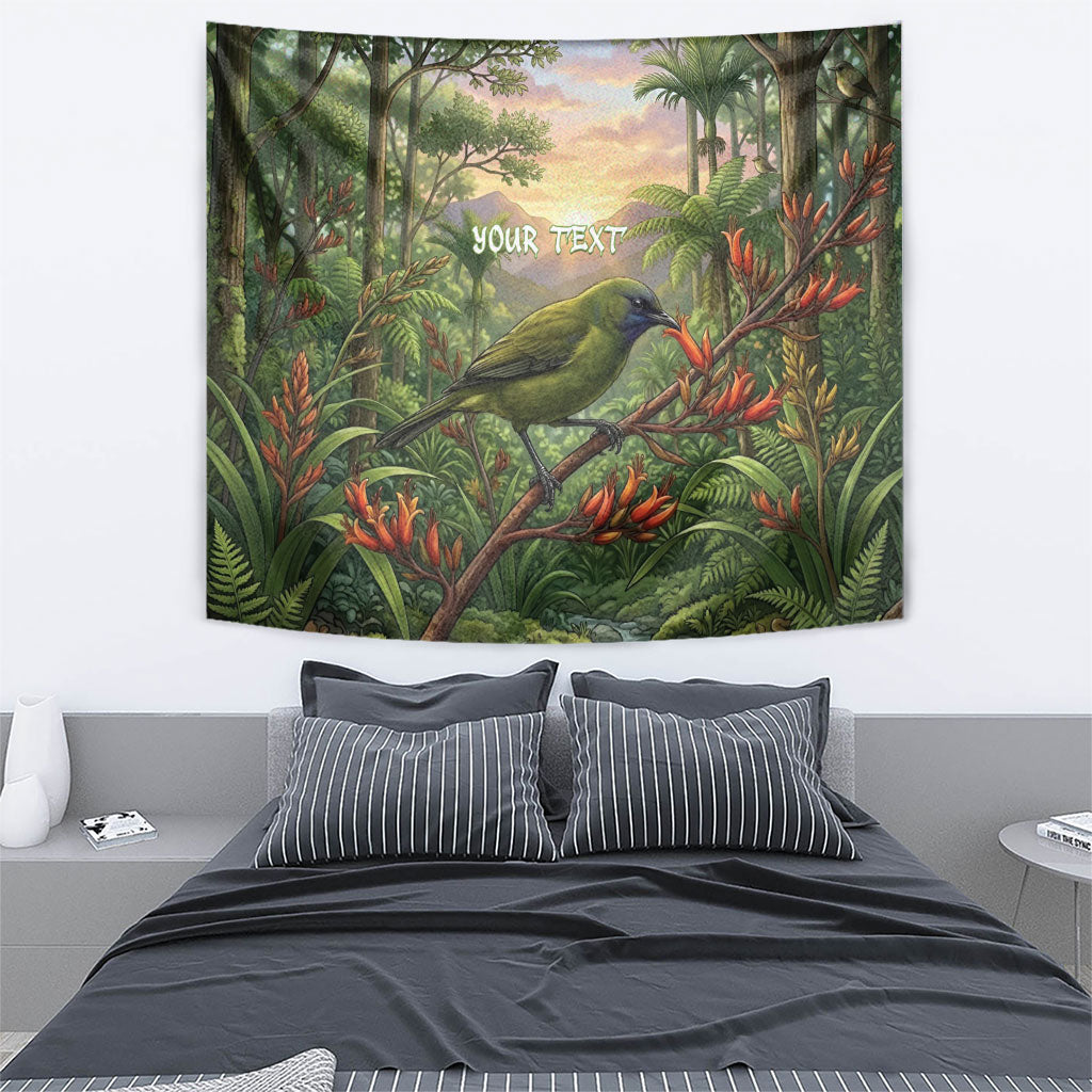 Bellbird New Zealand Personalised Tapestry Korimako Harakeke Flower Native Forest LT22 - Polynesian Pride