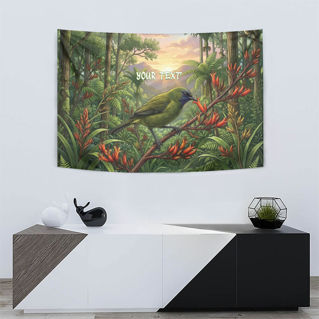 Bellbird New Zealand Personalised Tapestry Korimako Harakeke Flower Native Forest LT22 - Polynesian Pride