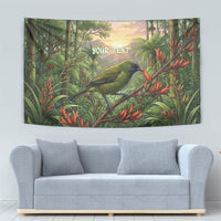 Bellbird New Zealand Personalised Tapestry Korimako Harakeke Flower Native Forest LT22 - Polynesian Pride