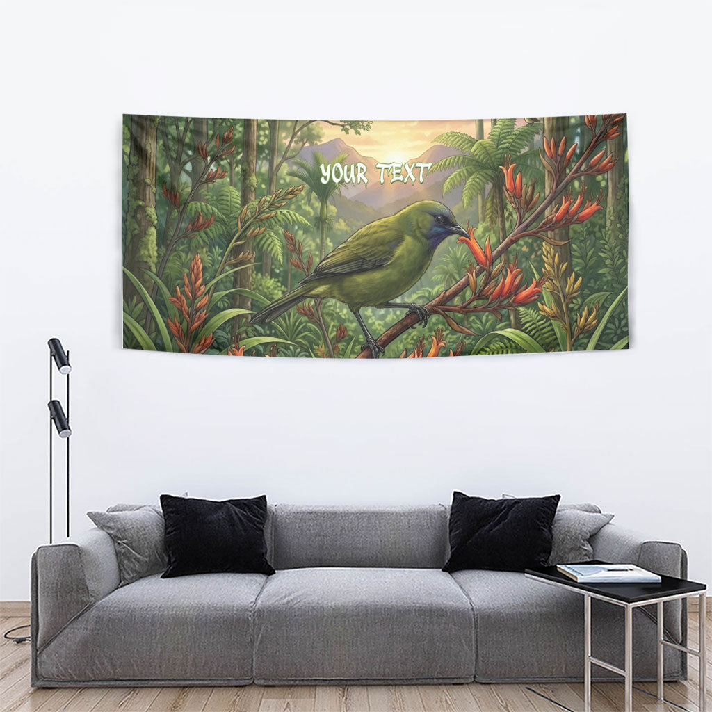 Bellbird New Zealand Personalised Tapestry Korimako Harakeke Flower Native Forest LT22 - Polynesian Pride