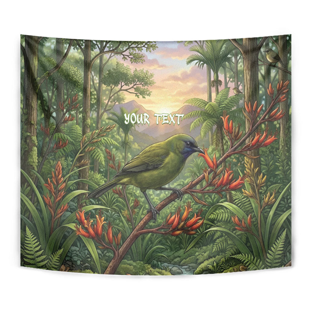 Bellbird New Zealand Personalised Tapestry Korimako Harakeke Flower Native Forest LT22 - Polynesian Pride