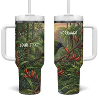 Bellbird New Zealand Personalised Tumbler With Handle Korimako Harakeke Flower Native Forest LT22 One Size: 40 oz Green - Polynesian Pride