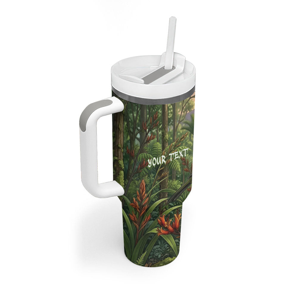 Bellbird New Zealand Personalised Tumbler With Handle Korimako Harakeke Flower Native Forest LT22 - Polynesian Pride