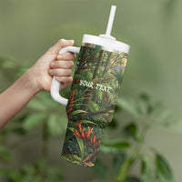 Bellbird New Zealand Personalised Tumbler With Handle Korimako Harakeke Flower Native Forest LT22 - Polynesian Pride