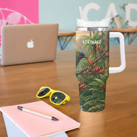 Bellbird New Zealand Personalised Tumbler With Handle Korimako Harakeke Flower Native Forest LT22 - Polynesian Pride