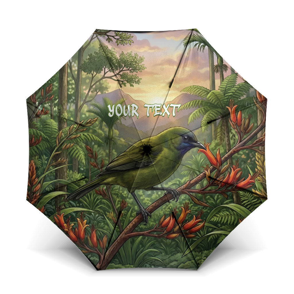 Bellbird New Zealand Personalised Umbrella Korimako Harakeke Flower Native Forest LT22 One Size Folded 11.42 inch Opened Diameter 37.4 inch Green - Polynesian Pride
