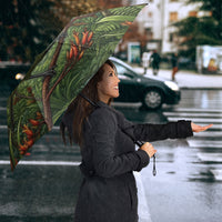 Bellbird New Zealand Personalised Umbrella Korimako Harakeke Flower Native Forest LT22 - Polynesian Pride