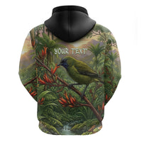 Bellbird New Zealand Personalised Zip Hoodie Korimako Harakeke Flower Native Forest LT22 - Polynesian Pride