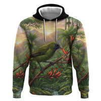Bellbird New Zealand Personalised Zip Hoodie Korimako Harakeke Flower Native Forest LT22 Pullover Hoodie Green - Polynesian Pride