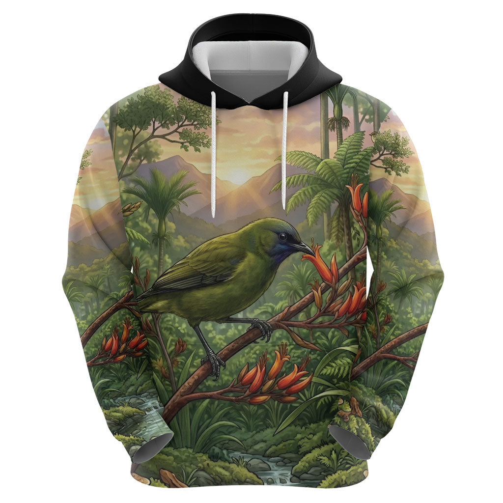 Bellbird New Zealand Personalised Zip Hoodie Korimako Harakeke Flower Native Forest LT22 - Polynesian Pride