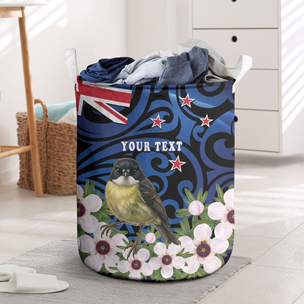 Tomtit New Zealand Personalised Laundry Basket Miromiro Manuka Flower Maori Pattern LT22 Blue - Polynesian Pride