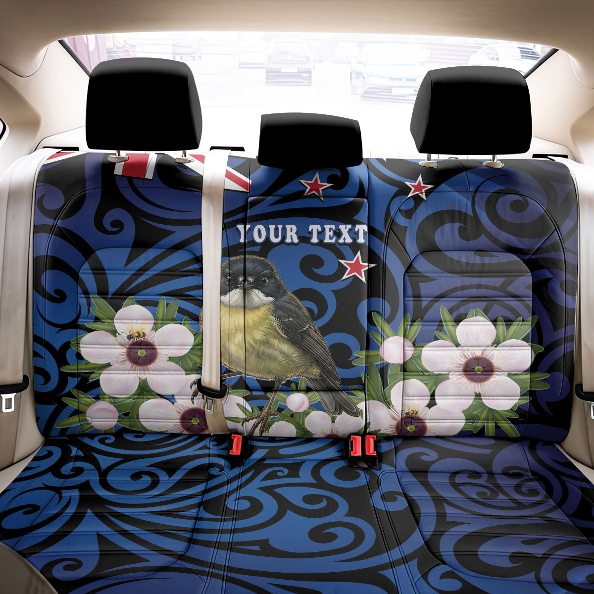 Tomtit New Zealand Personalised Back Car Seat Cover Miromiro Manuka Flower Maori Pattern LT22 - Polynesian Pride