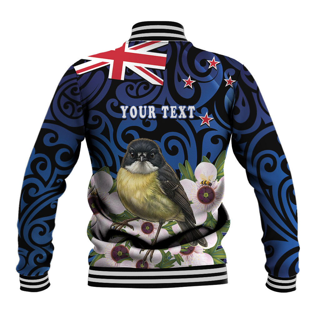 Tomtit New Zealand Personalised Baseball Jacket Miromiro Manuka Flower Maori Pattern LT22 - Polynesian Pride