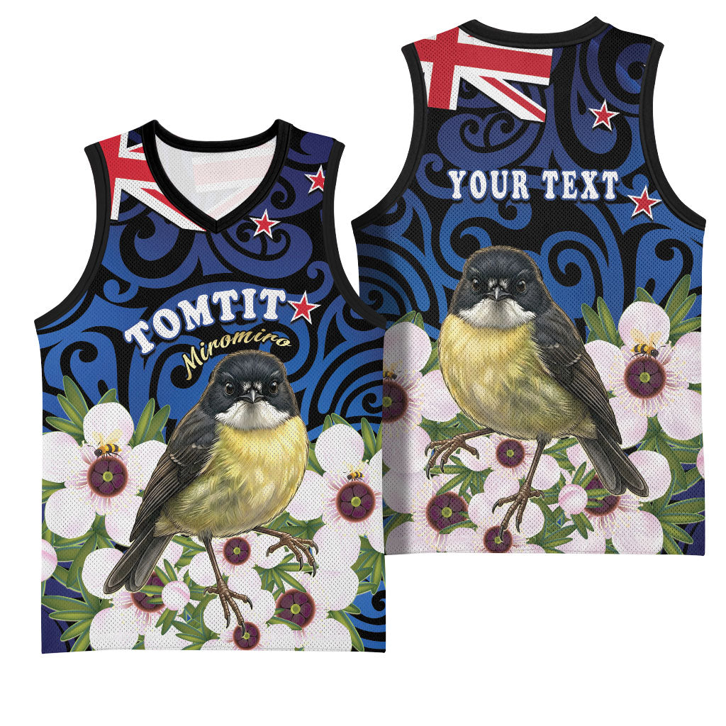 Tomtit New Zealand Personalised Basketball Jersey Miromiro Manuka Flower Maori Pattern LT22 - Polynesian Pride