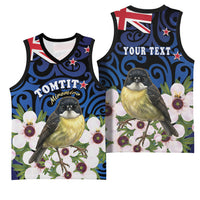Tomtit New Zealand Personalised Basketball Jersey Miromiro Manuka Flower Maori Pattern LT22 - Polynesian Pride