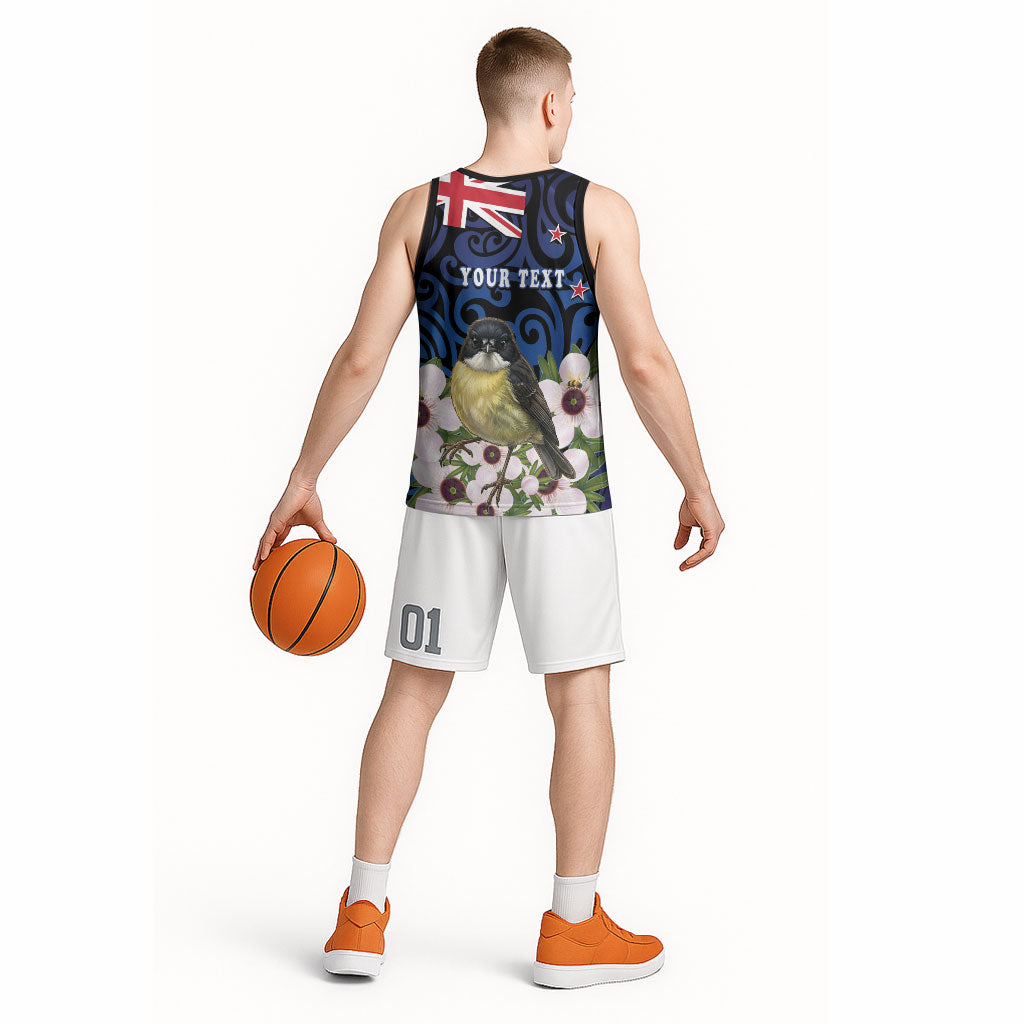 Tomtit New Zealand Personalised Basketball Jersey Miromiro Manuka Flower Maori Pattern LT22 - Polynesian Pride