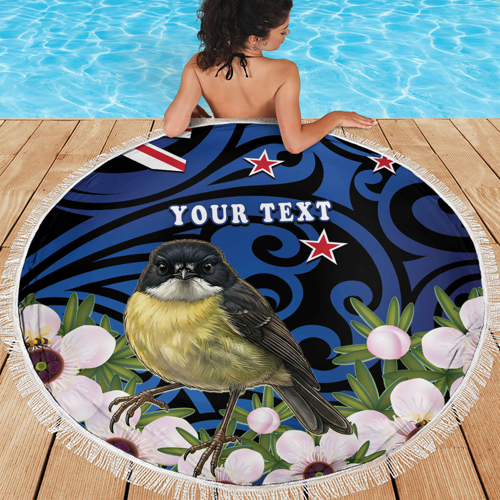 Tomtit New Zealand Personalised Beach Blanket Miromiro Manuka Flower Maori Pattern LT22 - Polynesian Pride