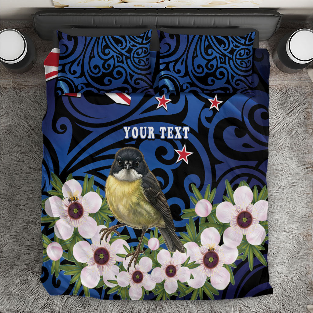 Tomtit New Zealand Personalised Bedding Set Miromiro Manuka Flower Maori Pattern LT22 Blue - Polynesian Pride