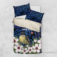 Tomtit New Zealand Personalised Bedding Set Miromiro Manuka Flower Maori Pattern LT22 US Twin 172cm x 218cm Blue - Polynesian Pride