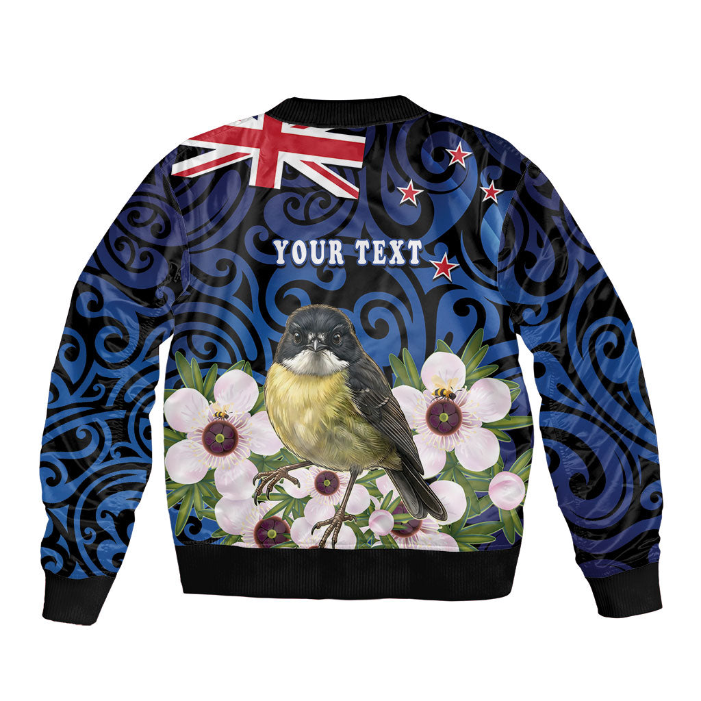 Tomtit New Zealand Personalised Bomber Jacket Miromiro Manuka Flower Maori Pattern LT22 - Polynesian Pride