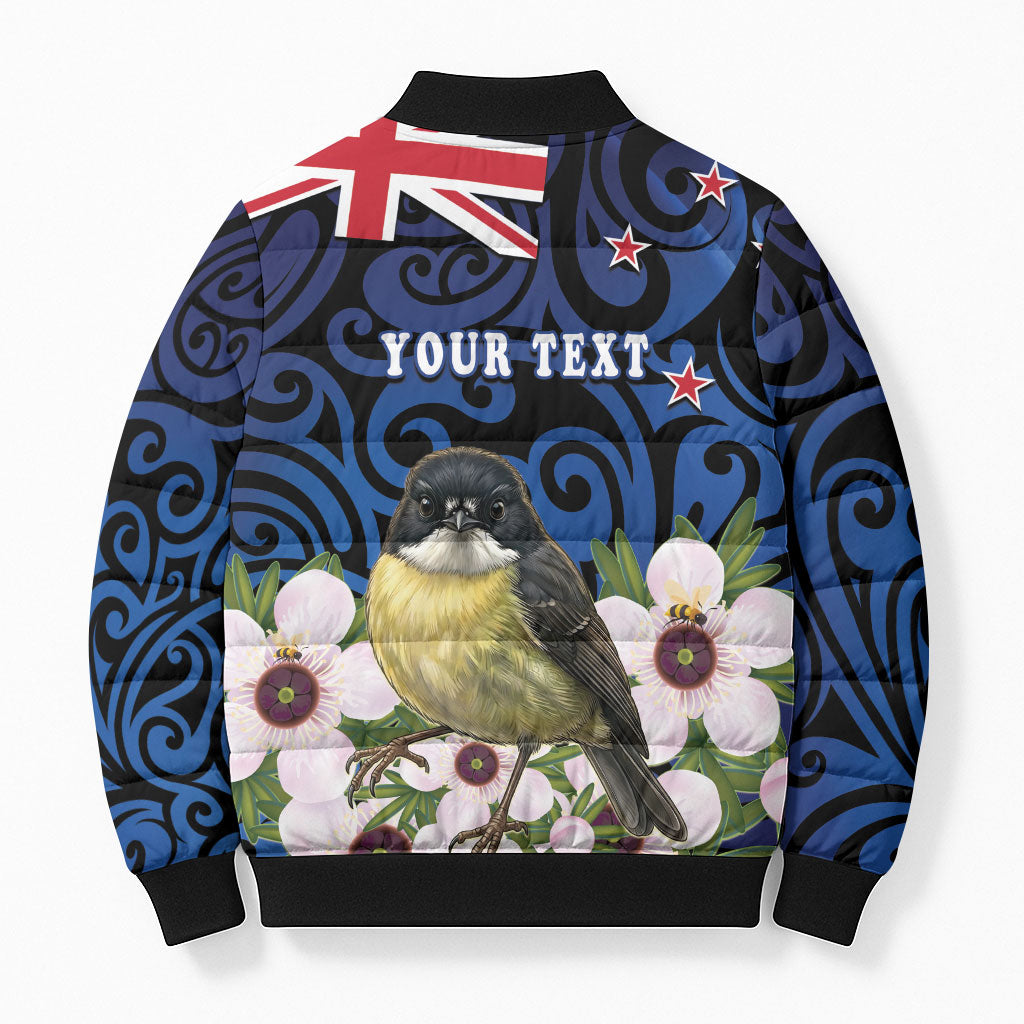 Tomtit New Zealand Personalised Bomber Puffer Jacket Miromiro Manuka Flower Maori Pattern LT22 - Polynesian Pride