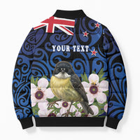 Tomtit New Zealand Personalised Bomber Puffer Jacket Miromiro Manuka Flower Maori Pattern LT22 - Polynesian Pride