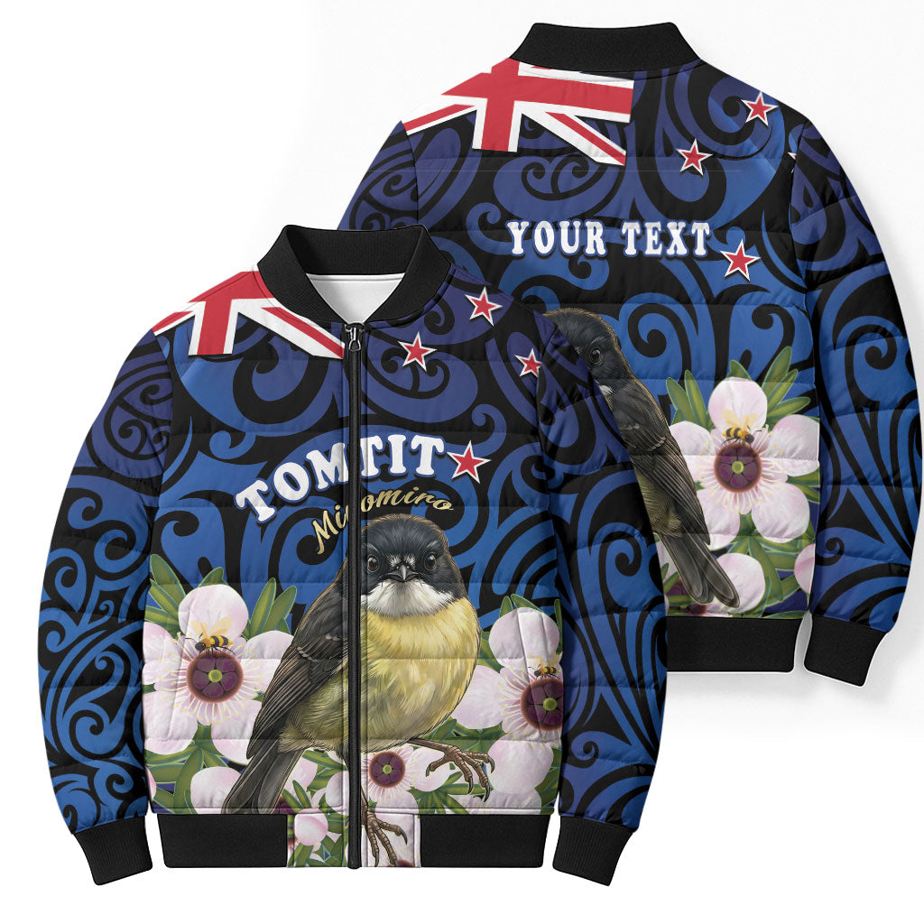 Tomtit New Zealand Personalised Bomber Puffer Jacket Miromiro Manuka Flower Maori Pattern LT22 - Polynesian Pride